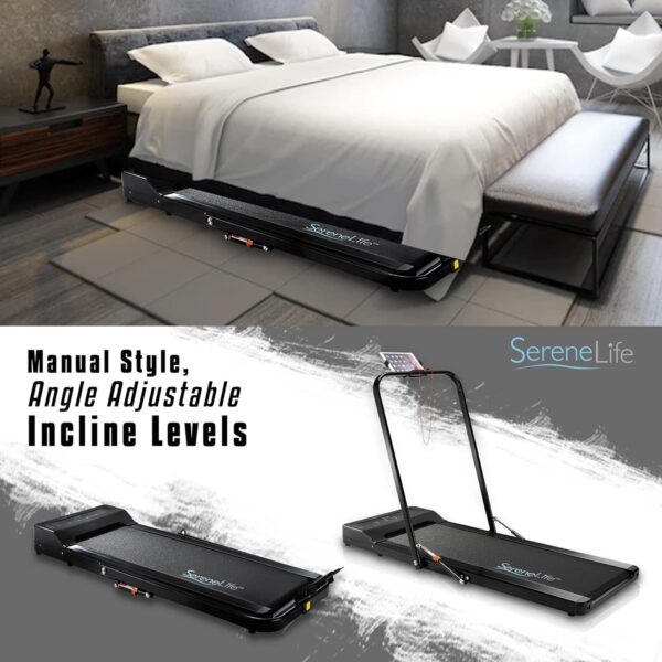SereneLife Folding Treadmill – Foldable Home Fitness Equipment with LCD for Walking & Running – Cardio Exercise Machine – Preset and Adjustable Programs – Bluetooth Connectivity