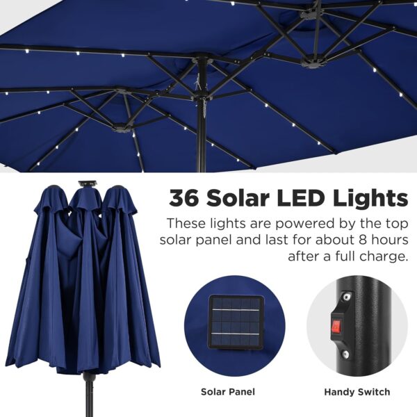 75369ef7f0d544e28ca41b9a6c499d3b 15 ft Large Patio Umbrella with Solar Lights Double-Sided Outdoor Rectangle Market Umbrellas with 36 LED Lights/Base Included/Easy Crank for Patio Garden Yard Pool Lawn, Brown