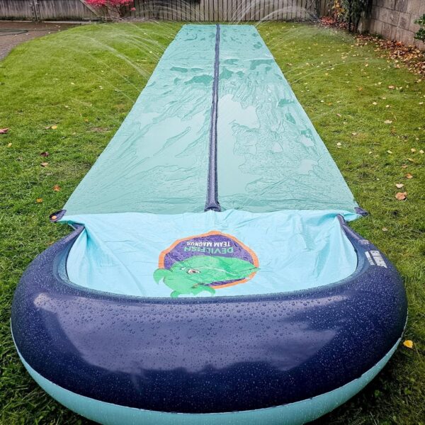 754ff505ad58483b80b3a295d3df84fb TEAM MAGNUS 31ft Slip n Slide with 500CL Inflatable Crash pad. Slip and Slide for Kids Ages 8-12 in Heavier, 0.22mm PVC with Adjustable sprinklers (372′′ L x 63′′ W x 10′′ H)