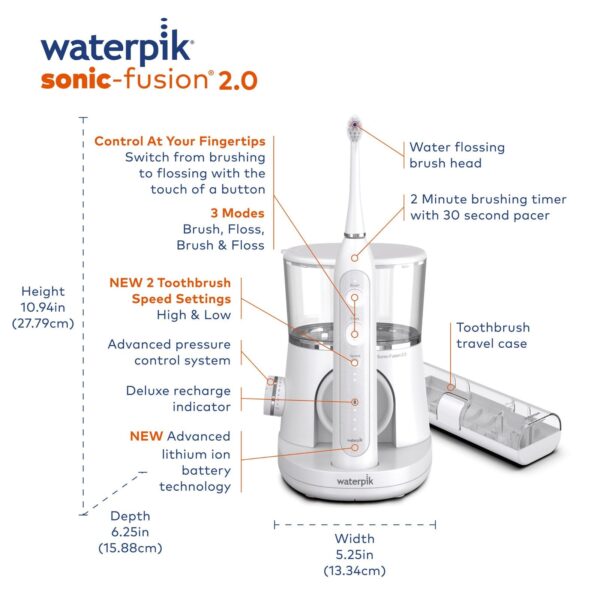 757c39c93eb74f14b4527a787552494a Waterpik Sonic-Fusion 2.0 Flossing Toothbrush, Electric Toothbrush Water Flosser Combo, White