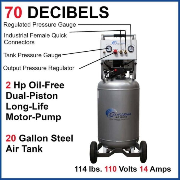 California Air Tools 20020 20 Gal. 2.0 HP Ultra Quiet and Oil-Free Electric Air Compressor
