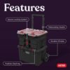 Keter Stack-n-Roll Modular Tools Organizer for Garage Storage and DIY, 3 Piece Resin Rolling Tool Box System for Small Parts