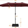 15 ft Large Patio Umbrella with Solar Lights Double-Sided Outdoor Rectangle Market Umbrellas with 36 LED Lights/Base Included/Easy Crank for Patio Garden Yard Pool Lawn, Brown