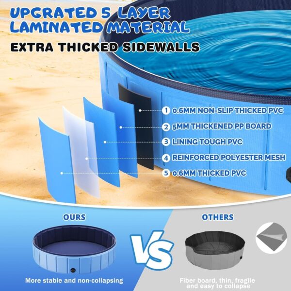 Foldable Dog Swimming Pool, 120′′x20′′ Oversize Collapsable Hard Plastic Potable Bathing Tub for Pet Dog Kiddie Pool Indoor and Outdoor Leakproof PVC Play Pool for Large Dogs Pets Puppy Kids Blue