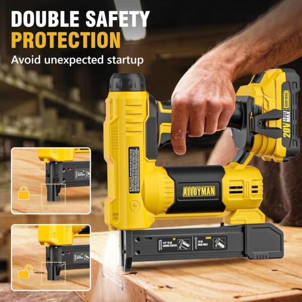 Alloyman 18 Gauge Nail Gun Battery Powered, 2 in 1 Cordless Brad Nailer/Electric Stapler with 2.0Ah Battery and Charger,1000pcs Nails and 500pcs Staples Included for Home Improvement & Woodworking