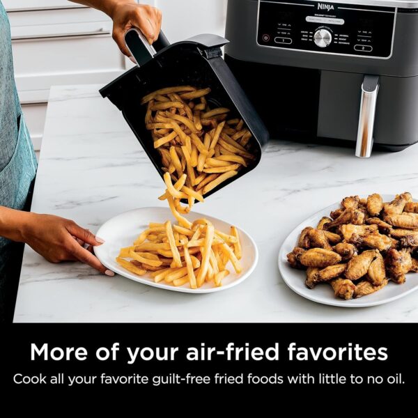 767cd206e3b8429786ead33eacef28d4 DZ401 Foodi 10 Quart 6-in-1 DualZone XL 2-Basket Air Fryer with 2 Independent Frying Baskets, Match Cook & Smart Finish to Roast, Broil, Dehydrate for Quick, Easy Family-Sized Meals, Grey