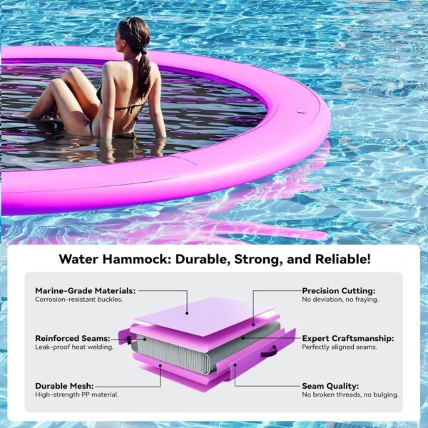 767e833053ea4617b8454c6eea550a50 Round Inflatable Floating Dock, Sunchill Float Ring, Hammock Tanning Pool with 4in Woven Fabric, Manual Pump for 1-2 Min Quick Inflate/Deflate, Fits 2-8, Ideal for Lakes, Pools, Oceans