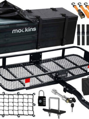 Mockins Car Hitch Cargo Carrier 500 lbs. Cargo Basket Capacity, 16 CF Cargo Bag + Accessories | 2 Hitch Receiver