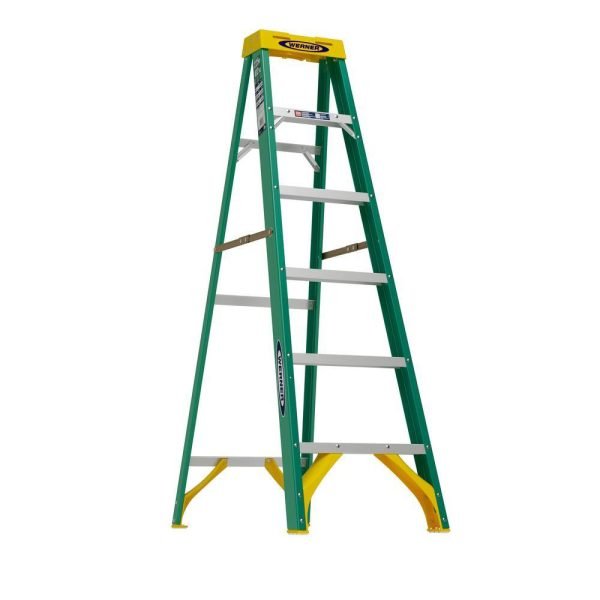 76c2d6712fb241d2975239a8523d316e Werner 6 ft. Fiberglass Step Ladder (10 ft. Reach Height) with 225 lb. Load Capacity Type II Duty Rating
