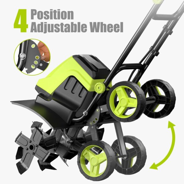 Electric Tiller, YERYORK 15-Amp 18-Inch Width 9-Inch Depth Corded Tiller Cultivator 24 Durable Steel Tines Gardening Tiller with Adjustable Wheels Foldable Handle for Easy Soil Cultivation