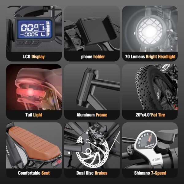 770821e799bd4c2f91244535bd737bd9 Electric Bike for Adults Q20, 2000/1500W, 37/30MPH,52V 40AH,48V/20AH E-Bike,30-180 Miles Electric Motorcycle, 20′′ Fat Tire Dirt Bike, UL2849 All Terrain for Mountains, Snow, Sand, Road