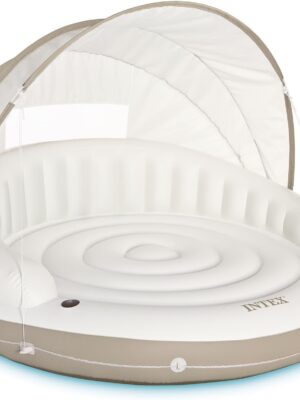 INTEX 58292EP Canopy Island Inflatable Pool Float: Comfortable Lounge Surface – Built-In Cup Holders – Detachable Sunshade – 440lb Max Weight Capacity – 78.5′′ x 59′′