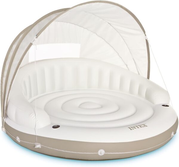 775bee779ee9462b9dbaf1a35a695efa INTEX 58292EP Canopy Island Inflatable Pool Float: Comfortable Lounge Surface – Built-In Cup Holders – Detachable Sunshade – 440lb Max Weight Capacity – 78.5′′ x 59′′