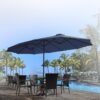 15ft Patio Umbrella with Solar Lights, Large Double Umbrella Outdoor, Rectangle 180”x106” Umbrellas with 156 PCS LED Lights and Crank Handle for Backyard Deck Pool Shade in Black(1.9′′ Pole)