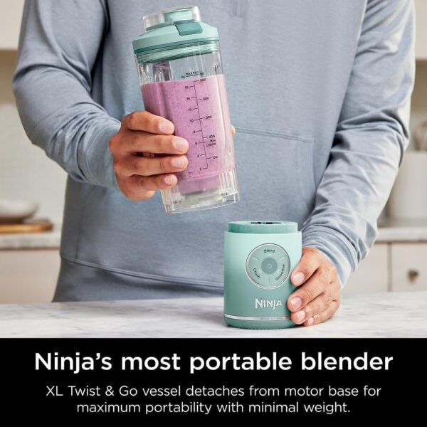 Ninja Blast Max, Portable Blender + Twist & Go, Personal Blender, Ninja Blender, Smoothie, Blend, Ice Crush, 3 Programs, Cordless, 22oz removable Vessel, Dishwasher Safe, Leakproof, Sea Glass, BC251MT