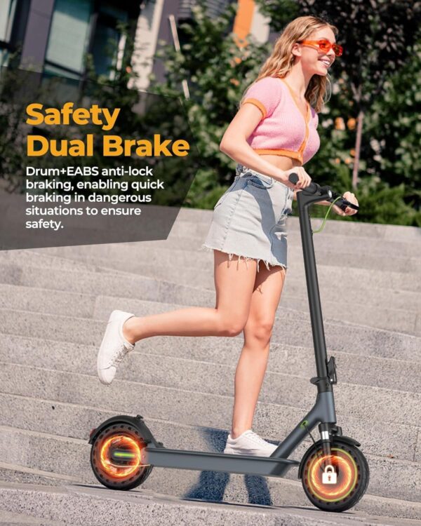 Electric Scooter – 8.5′′ Solid Tires, 350W Motor, Up to 19 MPH and 21-23 Miles Long-Range Portable Foldable Commuting Scooter for Adults with Double Braking System and App