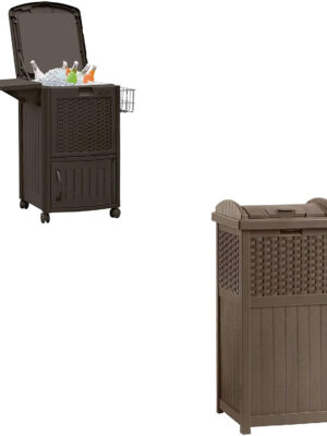 77 Quart Resin Beverage Cart, Java & Suncast 33 Gallon Resin Trash Can