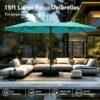 15ft Patio Umbrella Double-Sided Outdoor Market Extra Large Umbrella with Crank, Umbrella Base Included (Dark Red)
