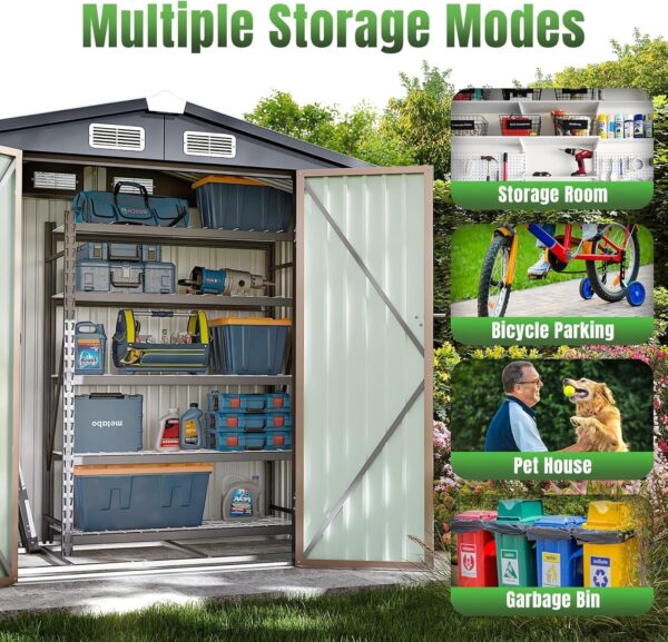 78b0a1bbc76a4841be7e12990c67c10d Aoxun 6.2×4 FT Shed Outdoor Storage Shed Metal Garden Shed with Lockable Doors & Slooping Roof Tool Shed Bike Shed for Backyard, Patio, Poolside (Brown)