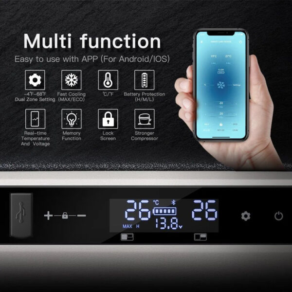 78ba7db69e7e4422893655ce70961fe9 12 Volt 37 Qt. Portable Car Refrigerator, Car Freezer for Outdoor, Camping, Travel, RV,APP Control