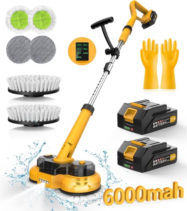 7901b4bb30774c2c94a9d8b3c3b46ae6 6000mAh Battery Electric Mop M1, 800RPM Cordless Electric Power Scrubber & Mops for Floor Cleaning, Best Automatic Spin Mops with Smart Display,Rotating Mop with LED Light & Water Spray-qimedo