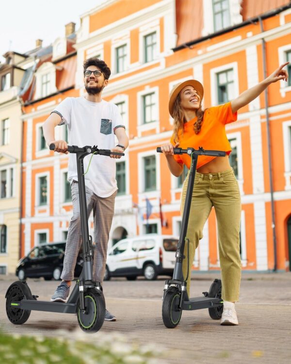 Electric Scooter – 8.5′′ Solid Tires, 350W Motor, Up to 19 MPH and 21-23 Miles Long-Range Portable Foldable Commuting Scooter for Adults with Double Braking System and App
