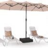 15ft Patio Umbrella Double-Sided Outdoor Market Extra Large Umbrella with Crank, Umbrella Base Included (Dark Red)