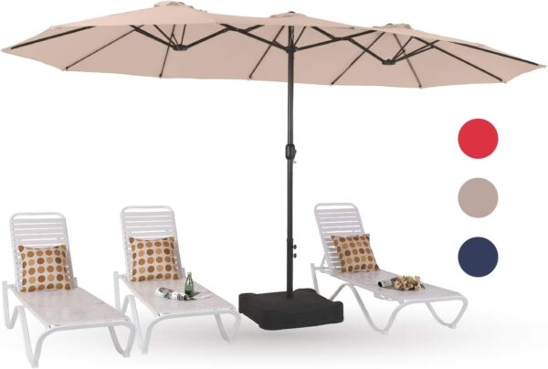 7991c3b9d28c4ce9afb2b798435fe7c0 15ft Patio Umbrella Double-Sided Outdoor Market Extra Large Umbrella with Crank, Umbrella Base Included (Dark Red)