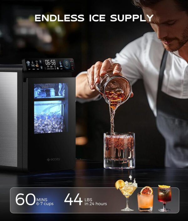 79b3b99762684d7aaa2eb0307e4bd7ed ecozy Nugget Ice Maker Countertop, Smart Pebble Ice Machine with APP Control, 44 lbs/24H Soft Pellet Chewable Ice with Self-Cleaning, Stainless Steel