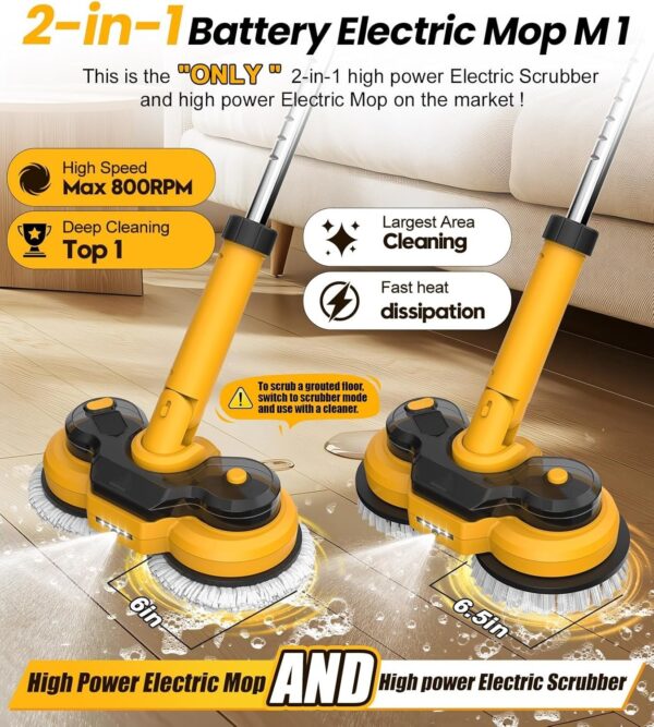 79b720b987ea4f3aa4bf4b9df9e656dc 6000mAh Battery Electric Mop M1, 800RPM Cordless Electric Power Scrubber & Mops for Floor Cleaning, Best Automatic Spin Mops with Smart Display,Rotating Mop with LED Light & Water Spray-qimedo