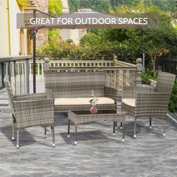 Patio Furniture Set 4 Pieces Outdoor Rattan Chair Wicker Sofa Garden Conversation Bistro Sets for Yard (Brown)