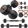 Adjustable Dumbbells, 20/30/40/45/70/90lbs Free Weight Set with Connector, 5 in1 Dumbbells Set Used as Barbell, Kettlebells, Push up Stand, Weight Plate, Fitness Exercises for Home Gym Suitable Men/Women