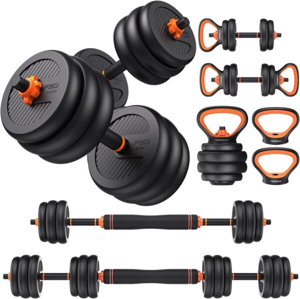 Adjustable Dumbbells, 20/30/40/45/70/90lbs Free Weight Set with Connector, 5 in1 Dumbbells Set Used as Barbell, Kettlebells, Push up Stand, Weight Plate, Fitness Exercises for Home Gym Suitable Men/Women
