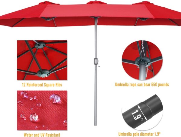 7a1e20b07c154497b9b1f9077d534f87 15ft Patio Umbrella with Solar Lights, Large Double Umbrella Outdoor, Rectangle 180”x106” Umbrellas with 156 PCS LED Lights and Crank Handle for Backyard Deck Pool Shade in Black(1.9′′ Pole)