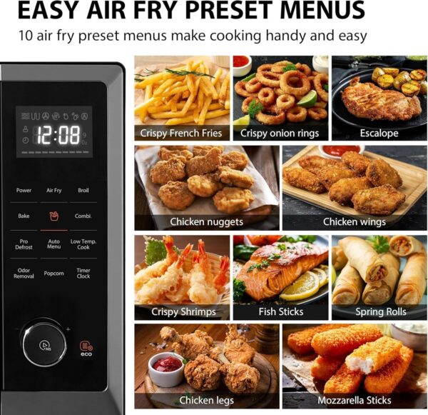 7a1f6bc7775648d48c92114b51781aed Air Fryer Combo 8-in-1 Countertop Microwave Oven, with Convection, Broil, Odor Removal Mode, 12.4′′ Position Memory Turntable, Child-Lock, 1.0 Cu.ft, Black Stainless Steel, ML2-EC10SA(BS)