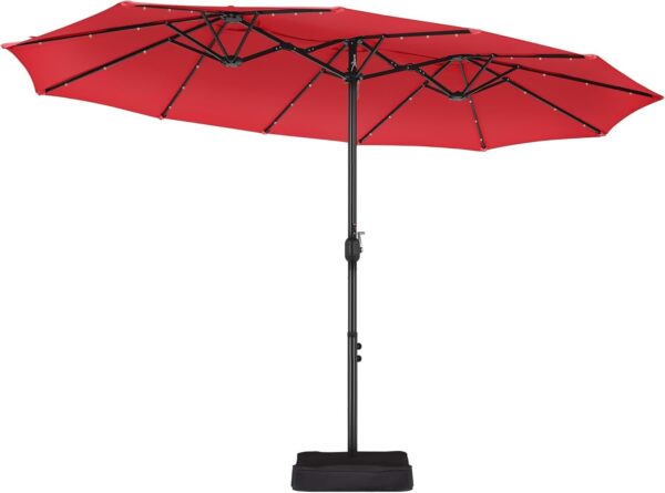 7a2f4c0363fa4ba29c924d794bf596e7 15 ft Large Patio Umbrella with Solar Lights Double-Sided Outdoor Rectangle Market Umbrellas with 36 LED Lights/Base Included/Easy Crank for Patio Garden Yard Pool Lawn, Brown