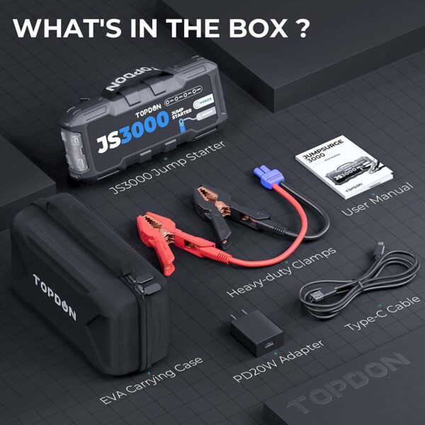7a600035887e4caea496d56b737f88e2 Car Battery Jump Starter TOPDON JS3000 12V 3000A Battery Booster for Up to 9L Gas/ 7L Diesel Engines