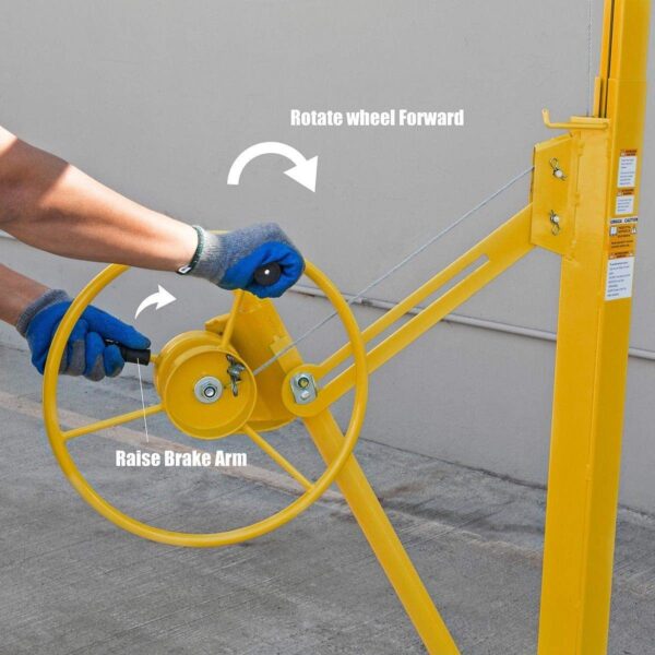 7a681b712da840cda8148669dd2cdfbc Drywall Lift 11′ Yellow Rolling Sheetrock Panel Hoist Jack