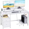 Furologee Computer Desk with Drawer and Power Outlets, 47′′ Office Desk with 2 Monitor Stands and Fabric File Cabinet, Writing Gaming Table with Shelves and 2 Hooks for Home Office, Rustic Brown