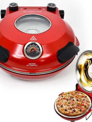 Electric Pizza Oven with Ceramic Stone, Viewing Window, Adjustable Heat Control, Timer and 1200W Baking Power, DIY Homemade Pizzeria, Large 12?? Pie Capacity (Black)