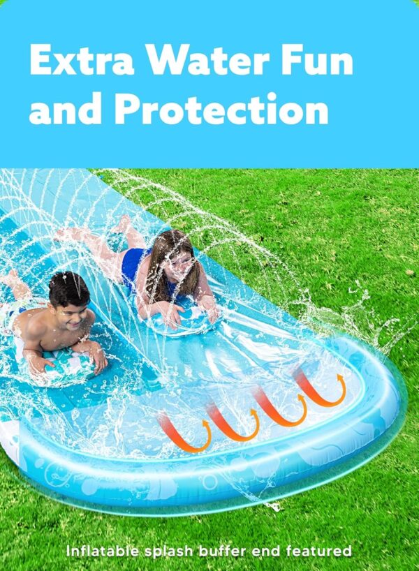 JOYIN 32.5FT Water Slide and 2 Inflatable Boards, Extra Long Double Lawn Heavy Duty Splash Mat Pad with Sprinkler for Kids Adults Backyard Summer Water Toy Outdoor Fun, Blue, Orange