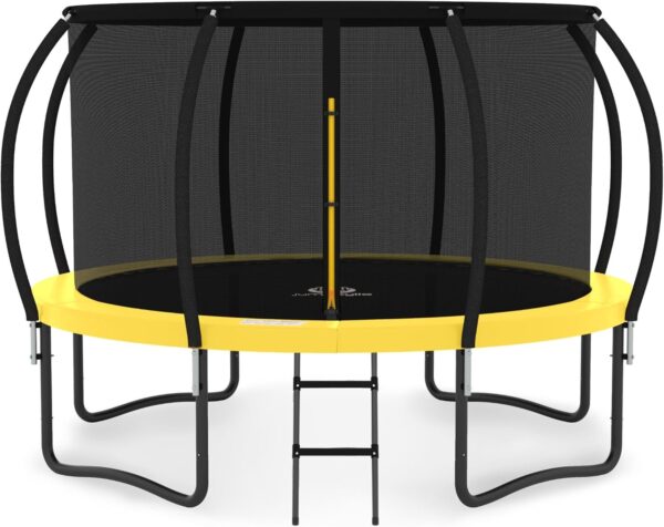 JUMPZYLLA Trampoline 8FT 10FT 12FT 14FT 15FT 16FT Trampoline with Enclosure – Recreational Trampolines with Ladder and AntiRust Coating, ASTM Approval Outdoor Trampoline for Kids