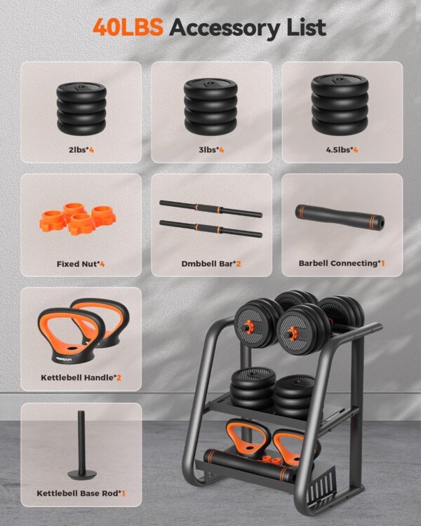 Adjustable Dumbbells, 20/30/40/45/70/90lbs Free Weight Set with Connector, 5 in1 Dumbbells Set Used as Barbell, Kettlebells, Push up Stand, Weight Plate, Fitness Exercises for Home Gym Suitable Men/Women