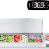 Refrigerated Condiment Prep Station, 135 W Countertop Refrigerated Condiment Station, with 2 1/3 Pans & 4 1/6 Pans, 304 Stainless Body and PC Lid, Sandwich Prep Table with Stainless Guard, ETL