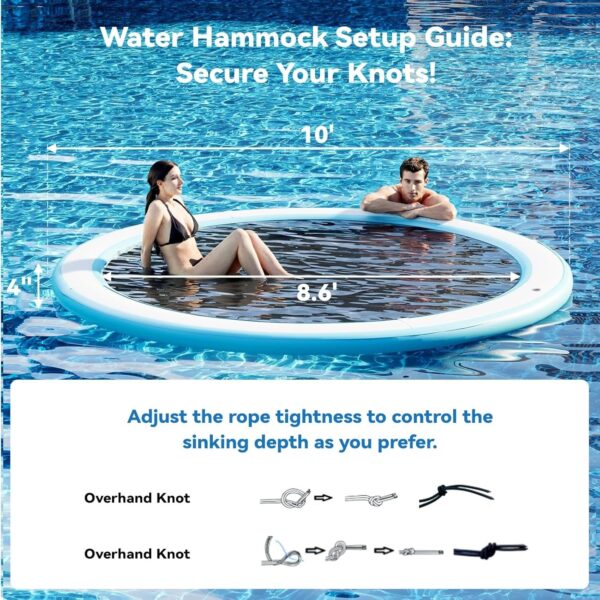 7afa08a4359f4c5daf45869b032cf3da Round Inflatable Floating Dock, Sunchill Float Ring, Hammock Tanning Pool with 4in Woven Fabric, Manual Pump for 1-2 Min Quick Inflate/Deflate, Fits 2-8, Ideal for Lakes, Pools, Oceans
