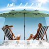 15ft Double Sided Patio Umbrella with Solar Lights, Outdoor Large Umbrellas with Crank Handle and 36 LED Lights, Rectangular Market Umbrella with Base Included for Deck Pool Shade