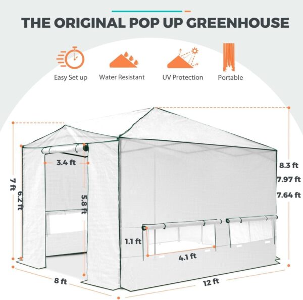 7b1cf61ddfe7422ab4a450c5063525b2 EAGLE PEAK 6×4 Portable Walk-in Greenhouse, Pop-up Indoor Outdoor Garden Green House, Zippered Door and Windows, PE Cover, White