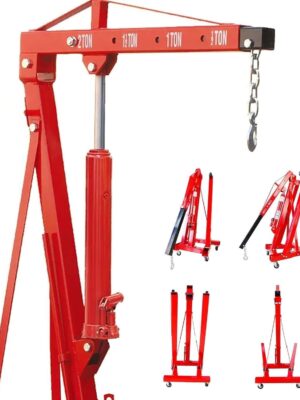 2 TON 4000 lbs Foldable Hydraulic Engine Hoist Cherry Picker Heavy-Duty for Garage Shop Lifting, Red