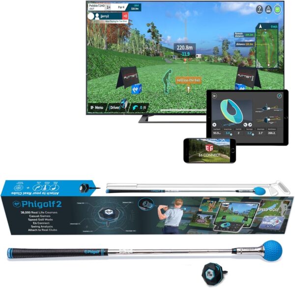 Home Golf Game Simulator: Enjoy Interactive Golf with Motion Sensor & Swing Stick for Indoor & Outdoor Fun – 38,000+ Courses Worldwide, Compatible with Android, iOS, App & E6 Connect