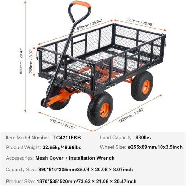 Garden Dump Cart, Heavy Duty Garden Wagon Yard Dump Wagon with Removable Sides, Convert to Flatbed, Utility Liner, 10in All Terrain Wheels